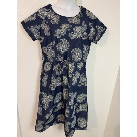 Country Store Denim Dress Size XL Midi Pockets Short Sleeve Paisley EUC - Picture 1 of 7